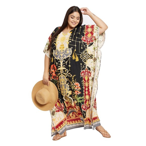 Gypsie Blu Plus Size Polyester Moo Moos Caftan Dress for Women Beach Cover-Up - Picture 7 of 10